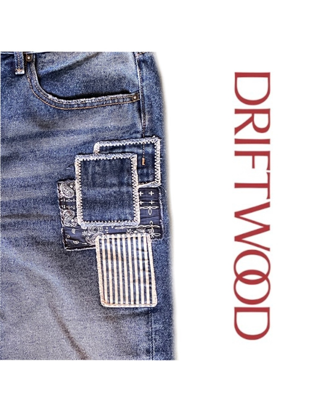 Driftwood Free People Patchwork Distressed Patched Denim Bermuda Shorts Boho 8 - Picture 5 of 8
